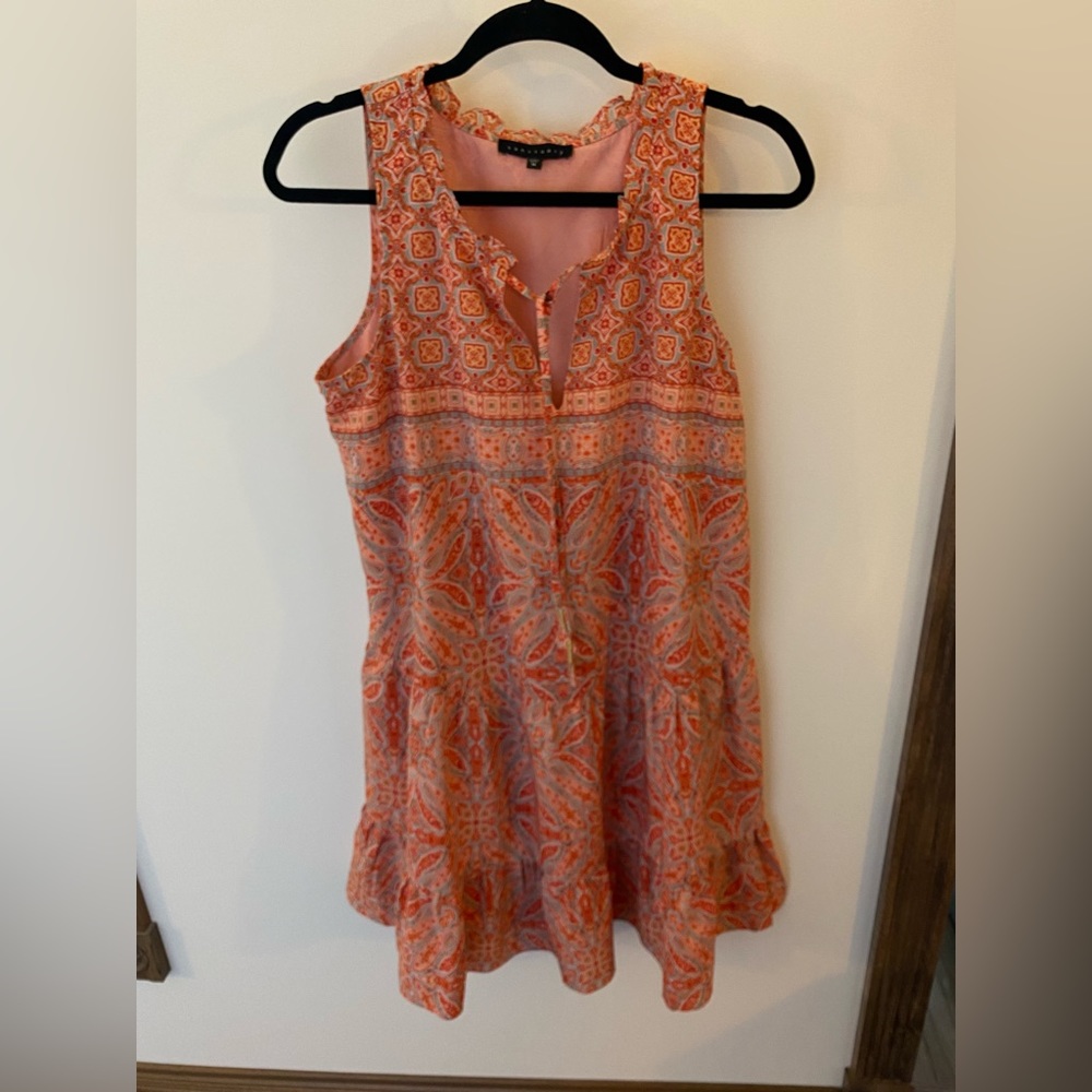 Sanctuary V-neck Sleeveless Orange and Blue Printed Dress